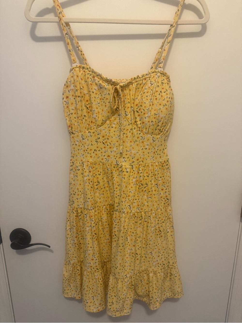 No Boundaries Yellow Floral Tiered Mini Dress-Size Medium